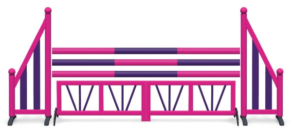 Obstacle de CSO complet Barreaudé et biais rose et violet