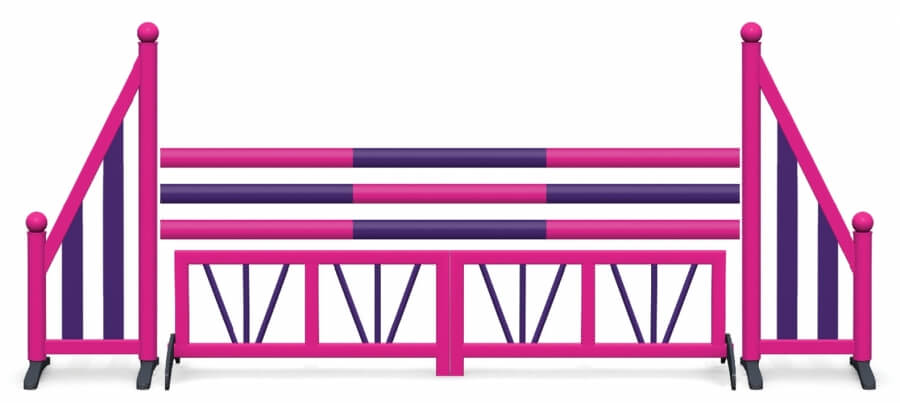 Obstacle de CSO complet Barreaudé et biais rose et violet